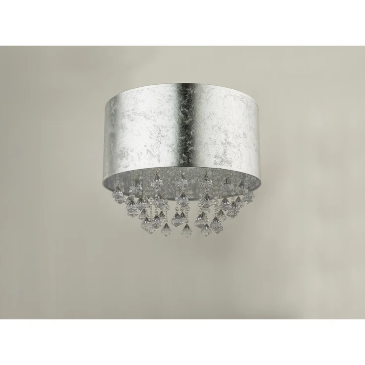 LED Deckenleuchte mit Stoff Lampenschirm Silber & Kristall Behang, Ø 40cm – Bild 7