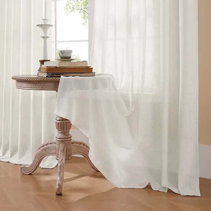Joydeco Lichtfilternde Vorhänge, 160 cm Länge, für Schlafzimmer, Leinen-Vorhänge, 160 cm Länge, 2 Paneele für Wohnzimmer, weiß, halbtransparente Vorhänge, 160 cm lang, mit Stangentaschen – Bild 6