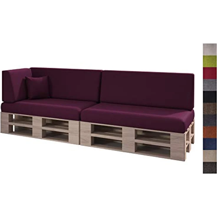 sunnypillow Palettenkissen mit abnehmbarem Bezug Kaltschaum Palettenauflage Palettenpolster Palettensofa Sitzkissen Rückenlehne Indoor Outdoor 6er Set 120x80 Violett – Bild 2