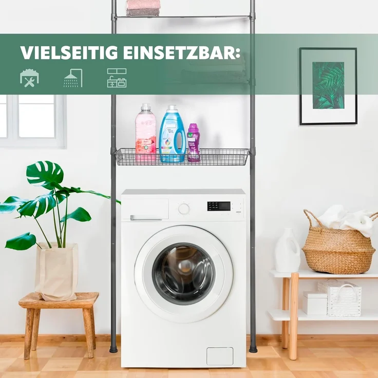 bremermann Teleskopregal 2 Körbe, 2 Ablagen, Waschmaschinenregal bis max. ca. 290 cm – Bild 6