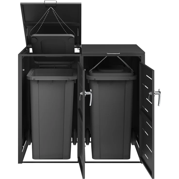 STEELSØN 'Diorus' Mülltonnenbox 2er je 120 Liter, graphitschwarz, Mülltonnenverkleidung aus Stahl mit Sichtstreifen, wetterfest, 102x62x117 cm, abschließbare Müllbox für 2 Tonnen – Bild 9