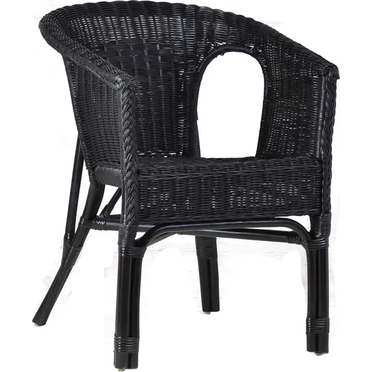 MiaMöbel Rattanstuhl 'Mina' schwarz Rattan Landhaus