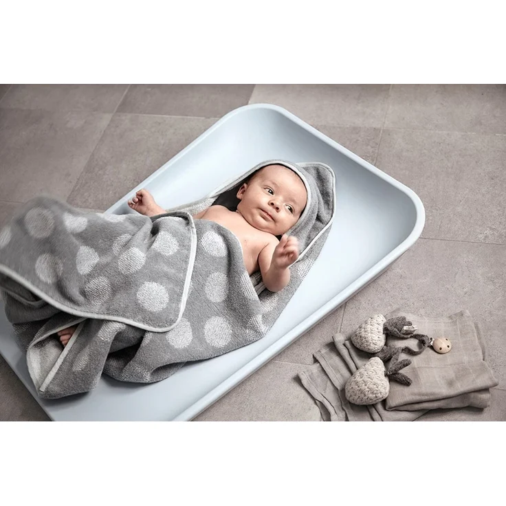 Leander Wickelauflage Matty pearl grey grau + Hoodie (Bade-Kaputzentuch) + Topper cool grey grau – Bild 9