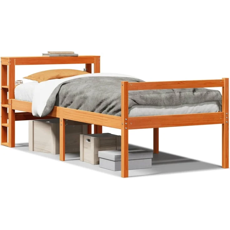 Einzelbettgestell Design für Erwachsene mit Kopfteil ohne Matratze Wachsbraun 75x190 cm d3118e – Bild 1