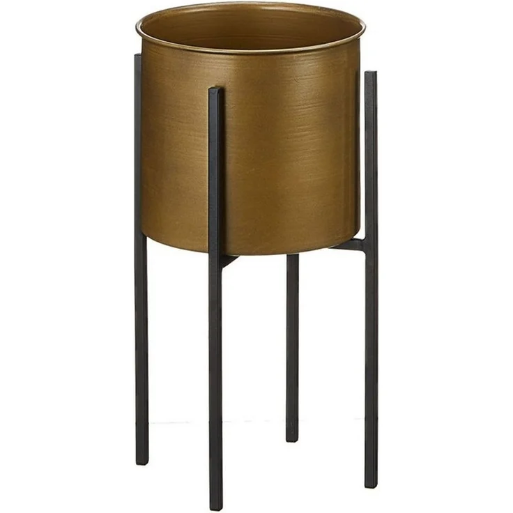 CEPEWA Blumentopf Pflanztopf gold auf schwarzem Gestell 24x50cm Blumenständer – Bild 2