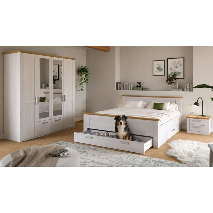Schlafzimmer Set Mirano in weiß Lärche Landhaus Liegefläche 180 x 200 cm – Bild 6