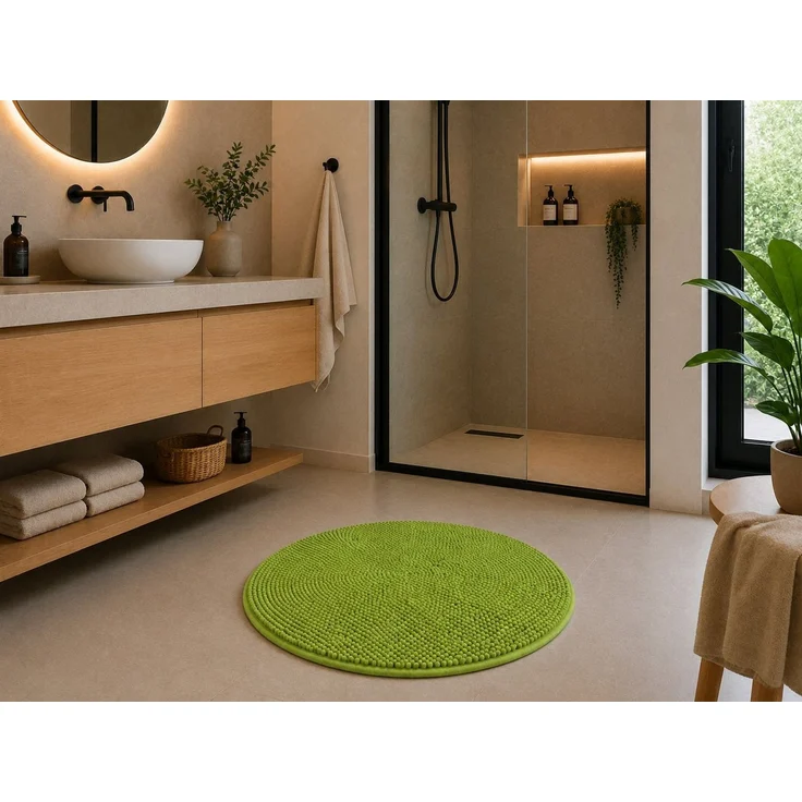 heimtexland Badematte Badvorleger Chenille Badteppich Duschvorleger, rutschhemmend beschichtet, Fußbodenheizung geeignet, schnell trocknend, strapazierfähig, fußbodenheizungsgeeignet, rutschfest, saugstark, Polyester, rund, Rund 60 cm, Hochflor, super ... – Bild 2