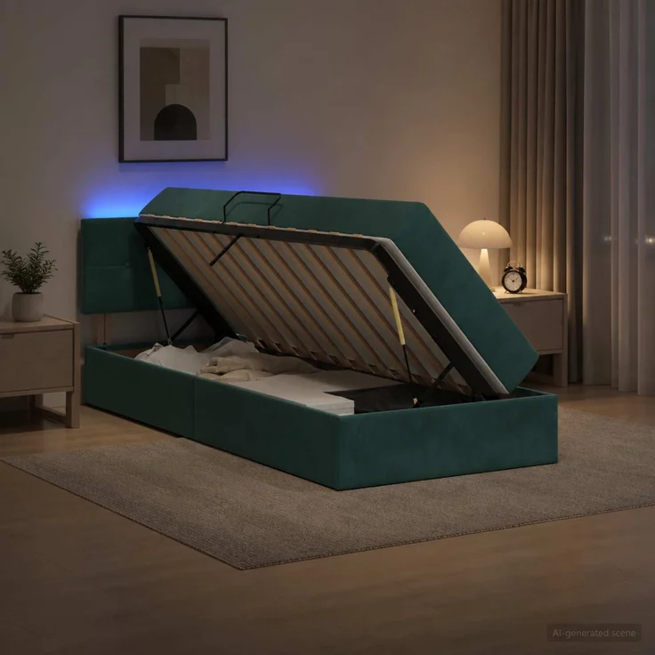 vidaXL LED-Speicherbett mit Matratze Dunkelgrün 90 x 200 cm Samt 3459225 – Bild 1