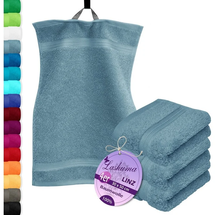Lashuma Gästehandtücher - Kleine Handtücher Linz, Frottee (Spar-Set, 4-St), Blaue Handtücher klein 30x50 cm – Bild 2