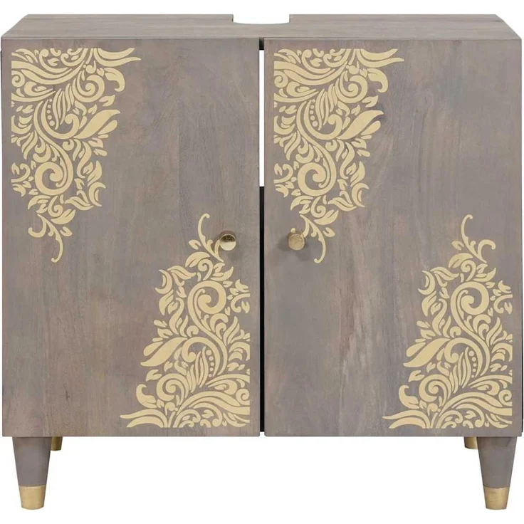 vidaXL Waschbeckenunterschrank Grau 62 x 33 x 58 cm Massivholz Mango 4018791 – Bild 2