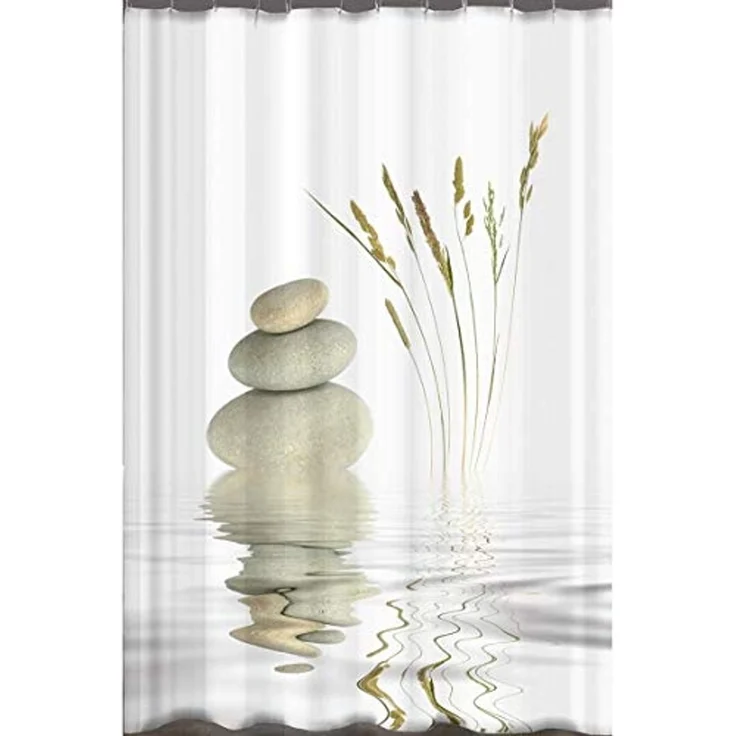 Ekershop Duschvorhang Qualität Textil Digitaldruck Massage Wellness Stone für Duschstange Breite 180 cm (Inkl. Ringe), Höhe 200 cm, wasserabweisend, waschbar, bügelbar – Bild 1