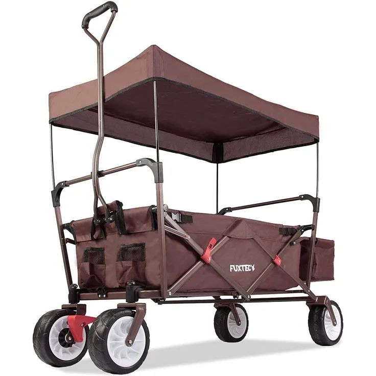 FUXTEC 'FX-CT350' Bollerwagen in Braun, inkl. Bremse, Sonnendach und Hecktasche