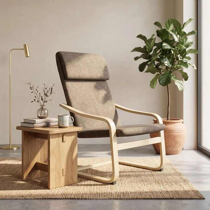 Sessel mit Kopfstütze und Armlehnen, Bezug in Leinenoptik, Holzgestell, Braun + Natur--Braun--98x79x65cm--YOUDENOVA – Bild 10