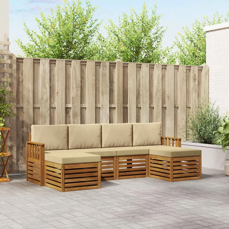vidaXL Outdoor-Sofagarnitur 6 stk. 6-Sitzer Natur und Beige 3375243 – Bild 1