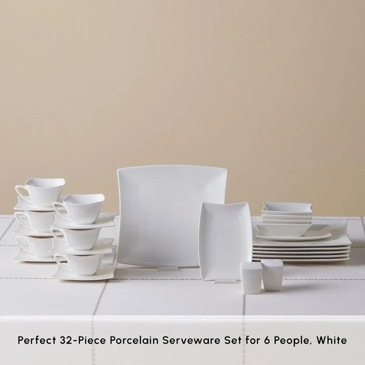 Karaca Frühstücksteller Perfect White 32 Teilig Porzellan Geschirrset Frühstücksset Weiß, Porzellan Kombiservice Kombigeschirr Geschirrset Tafelservice – Bild 4