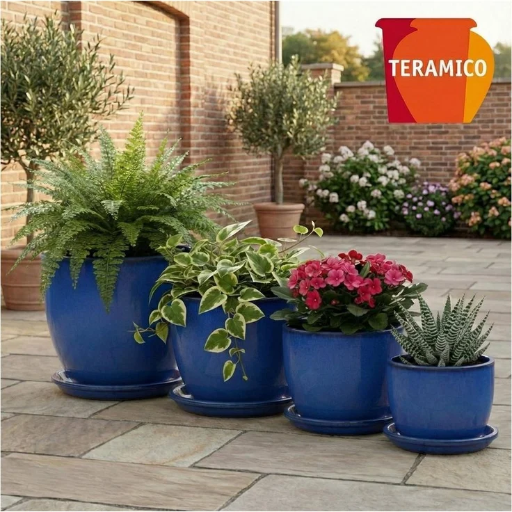 Teramico Blumentopfuntersetzer Keramik Untersetzer Royal Blau – Ø 49 cm (XXL) – Wasserdicht & Handgef, Zubehör für Alle Holzkisten 50x40x30cm, 100% Frostfest – Bild 2