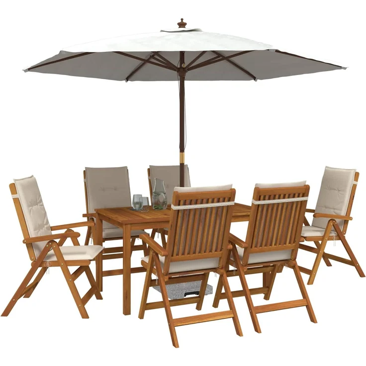 vidaXL 7-teiliges Garten Essset 6-Sitzer Creme Massivholz Akazie 3434560 – Bild 3
