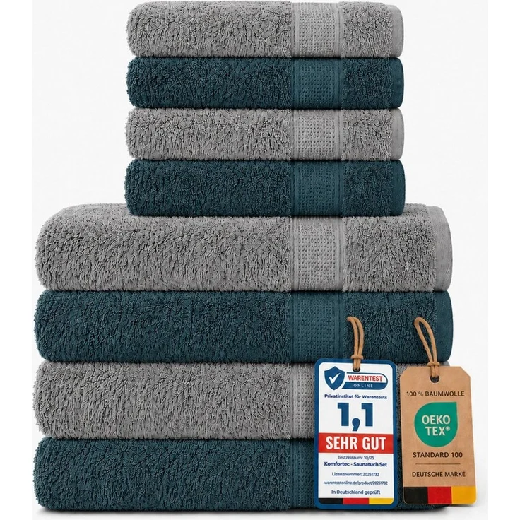 Komfortec Handtuch Set Premium 8x Handtuch & Badetuch Set - 4er 50x100 + 4er 70x140 cm, Frottee (8-St), 100% Baumwolle, Weich, 470 g/m2 – Bild 2