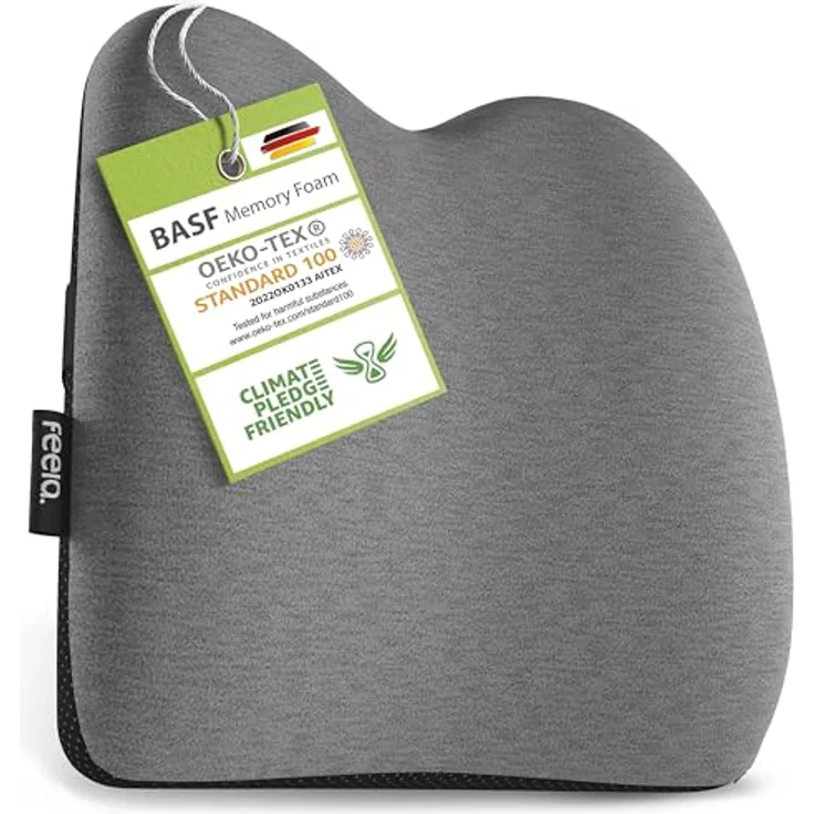 feela.® Ergonomisches Rückenkissen für Auto- und Bürostühle, Gedächtnisschaum-Rückstützkissen mit verstellbarer Passform, Dunkelgrau – Bild 1
