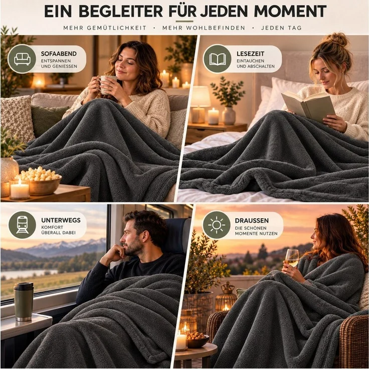 Wohndecke Kuscheldecke 260 g/m², flauschige Wohndecke, Fleecedecke, Oeko-Tex, Komfortec – Bild 3