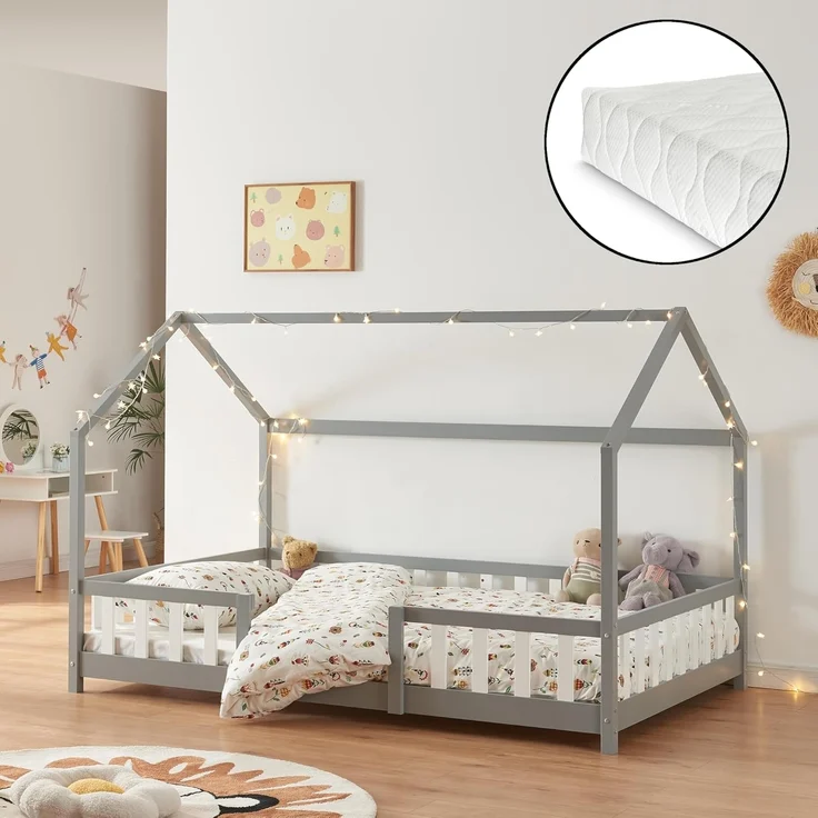 Kinderbett Sisimiut mit Matratze 120x200 cm Hellgrau / Weiß [en. casa] – Bild 1