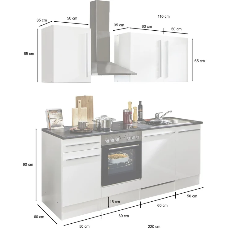 Yourkitchen 'JAZZ' Küchenzeile, Holznachbildung Eiche Artisan, 220 x 211 x 60 cm, links oder rechts montierbar – Bild 2