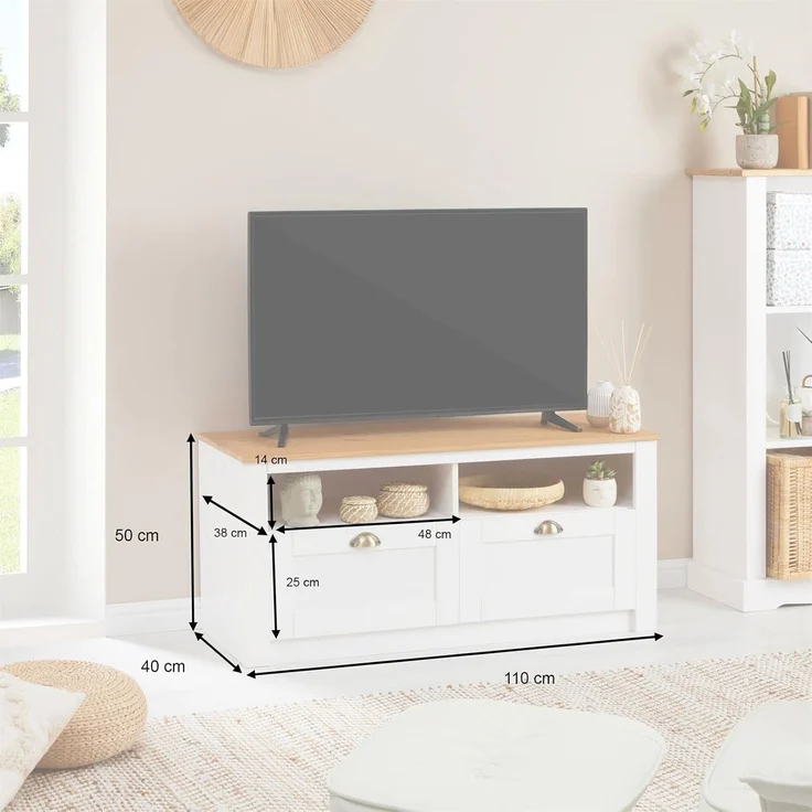 IDIMEX Lowboard BOLTON, TV Lowboard aus Kiefer TV Bank mit 2 Schubladen und Muschelgriffen Mas – Bild 3