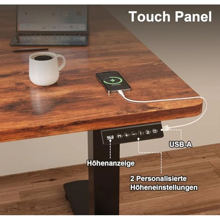 JUMMICO Schreibtisch elektrisch höhenverstellbar mit Memory-Funktion, Braun, 140x60 cm – Bild 6