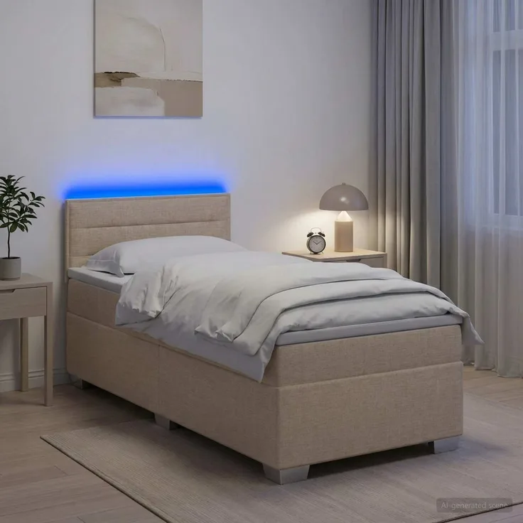 vidaXL Boxspringbett mit Matratze und LED Creme 90 x 190 cm Stoff 3451831
