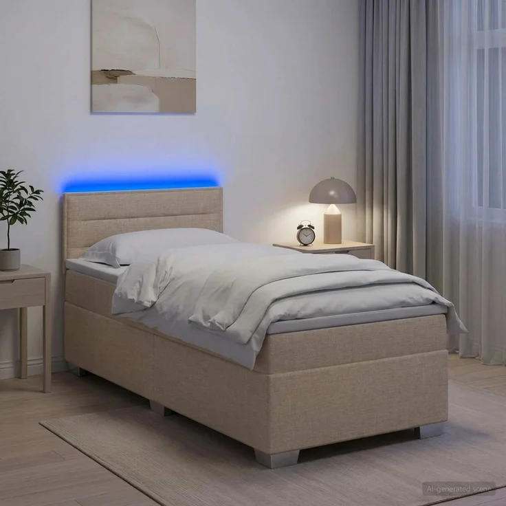 vidaXL Boxspringbett mit Matratze und LED Creme 90 x 190 cm Stoff 3451831 – Bild 1