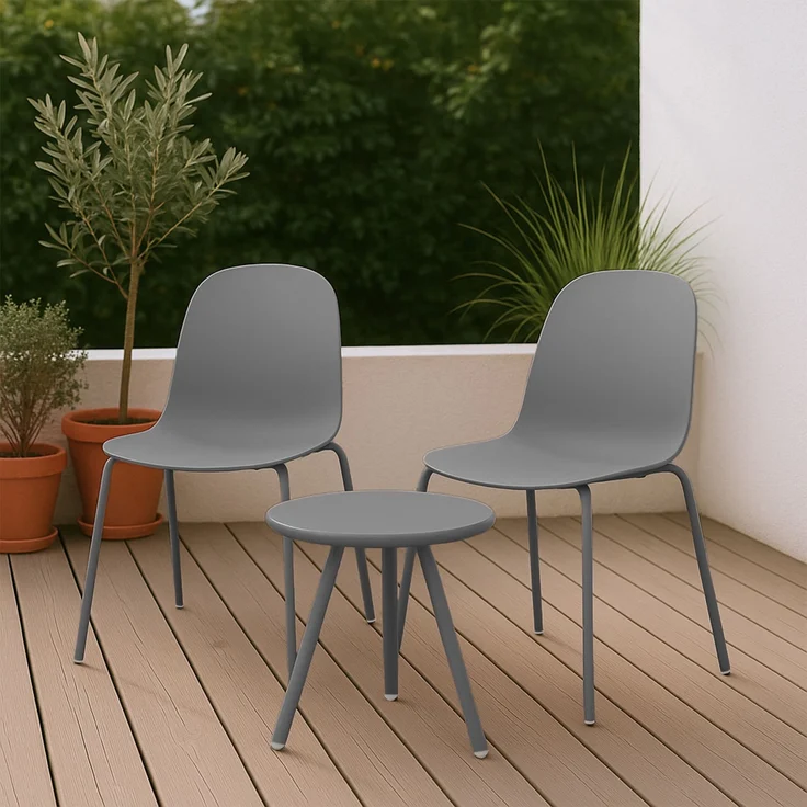 CLP 2er Sitzgruppe Berdin Set 1 Tisch 2 Stapelstühle wetterfest UV-beständig,dunkelgrau – Bild 4