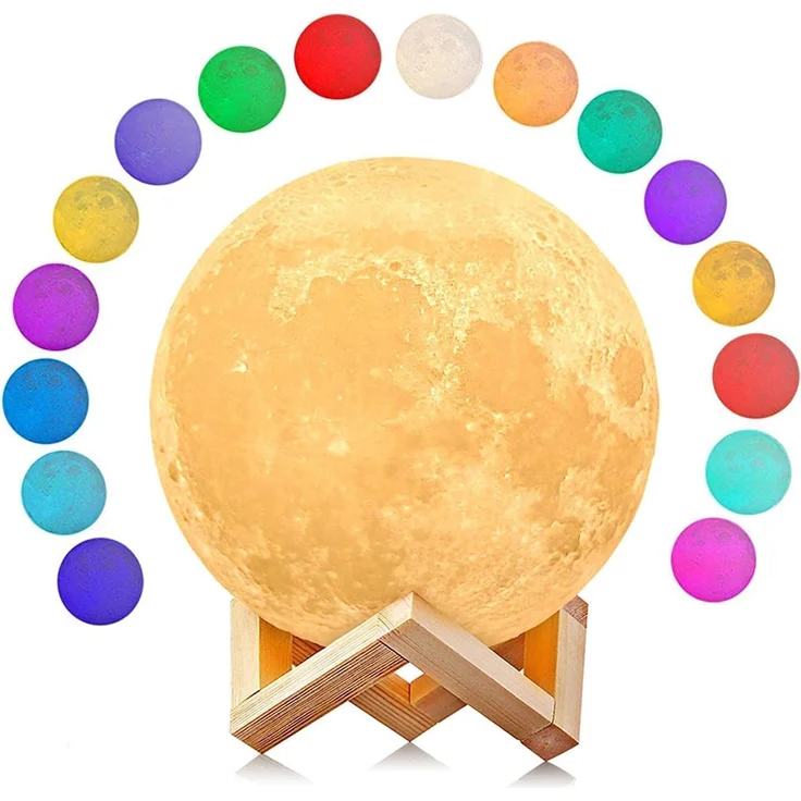 Uten Mond Lampe LED mit Fernbedienung Farbige Dekoleuchte 3D Mond Kunst Mondlicht tragbares Nachtlicht mit Nachtlicht Touch Sensor Tischlampe dimmbar (Einstellbare 16 Farbe) Geschenkideen