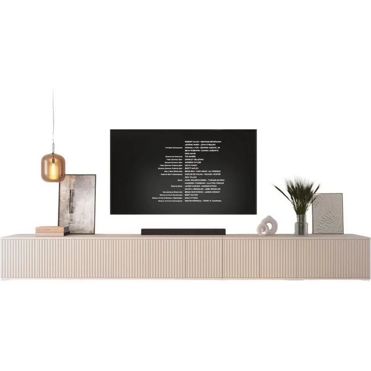 Compleo TV-Schrank Kaschmir 350cm breit, Lowboard oder Hängeschrank mit Lamellen