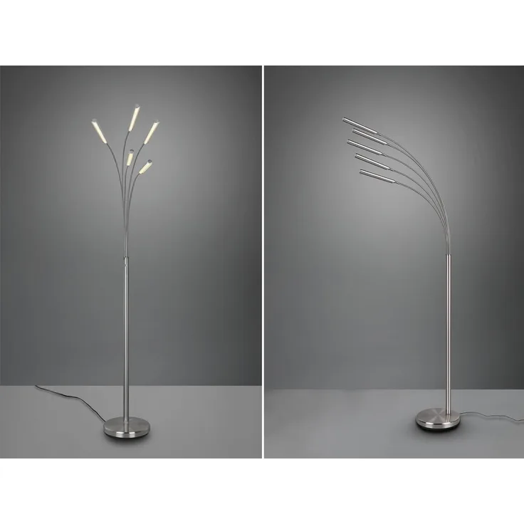 LED Stehleuchte REED 5 Arme Metall Silber, dimmbar - 195cm hoch