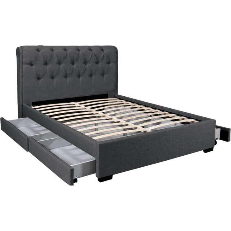 Weber Industries Polsterbett Chelsea, Dunkelgrau, 160x200 cm mit 4 Schubladen und gepolstertem Kopfteil