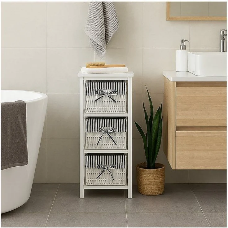 HTI-Living Badregal Praktisches Regal aus Paulowniaholz mit 3 Körben, Stück 1-tlg, Badregal Schubladenkommode – Bild 4
