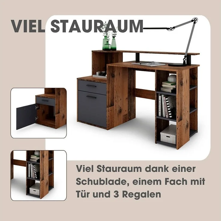 byLIVING Schreibtisch Louise, Breite 140 cm, Regal-Schreibtisch mit viel Stauraum – Bild 2