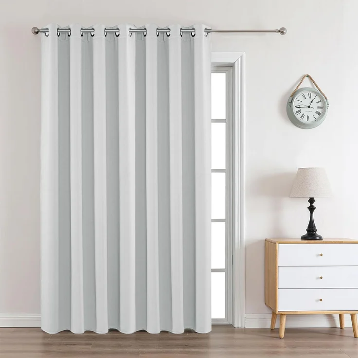 Joydeco Weiße Vorhänge, 244 cm lang, 1 Panel, wärmeisoliert, Lange Vorhänge und Vorhänge, 1 Stück, Raumverdunkelung, Ösenvorhänge für Wohnzimmer, Schlafzimmer, Fenster (B 178 x L 244 cm, Grauweiß)