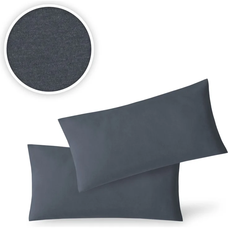 Jersey Kissenbezug, 2er Set, Baumwolle, Anthrazit, 40x60 cm – Bild 2