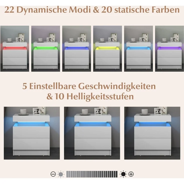COSTWAY Nachttisch (1-St), LED, mit 2 Schubladen&Fernbedienung, weiß – Bild 2