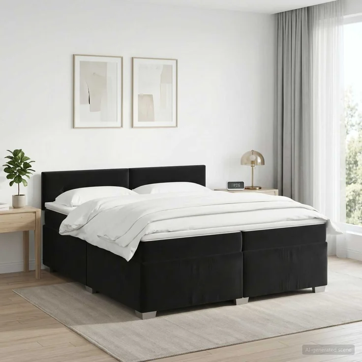 vidaXL Boxspringbett mit Matratze Schwarz 200 x 200 cm Samt 3450784 – Bild 1