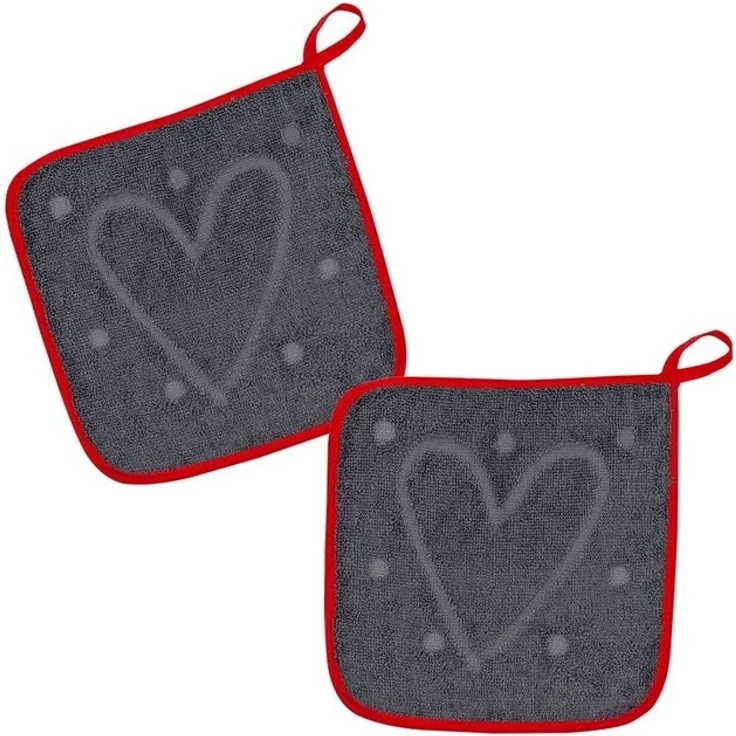 Kracht Topflappen 100% Liebe, (Set, 2-tlg, Set), 2er Set Topflappen, Baumwoll Frottier, ca. 22x22 cm – Bild 2