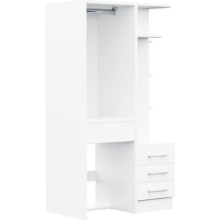 Kleiderschrank 70x45x135 cm in Weiß mit offenem Hängebereich und Schubladen – Bild 6
