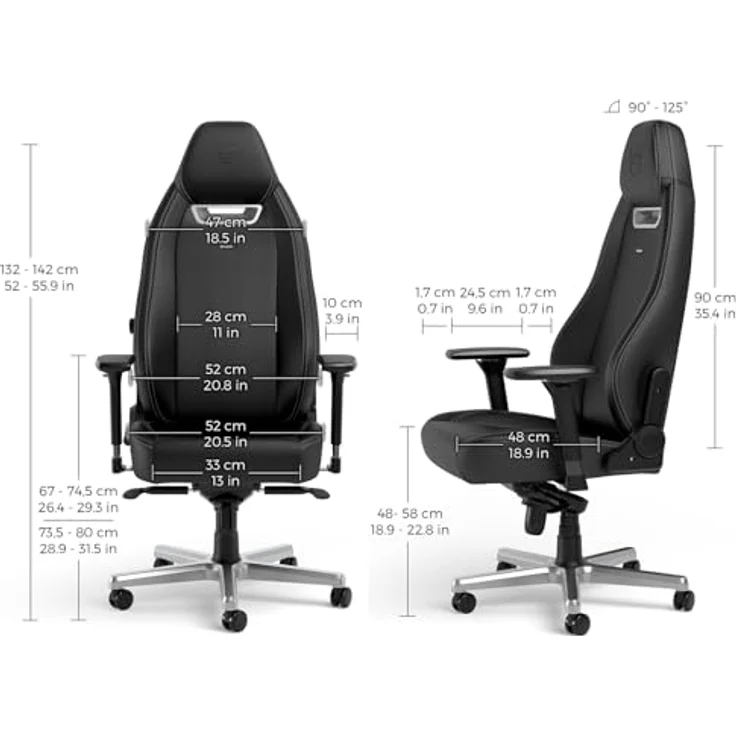 noblechairs LEGEND Gaming Stuhl - Silver Edition, Kunstlederbezug in Schwarz, ergonomisch verstellbar, bis 150 kg belastbar – Bild 2