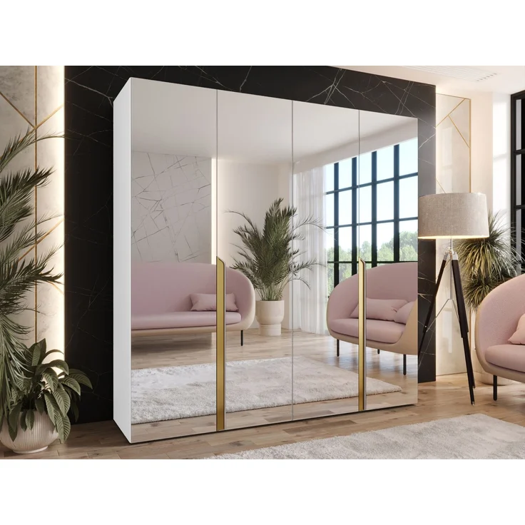 Kleiderschrank Veluna III 200 (Farbe: Weiß / Weiß + Gold) – Bild 2