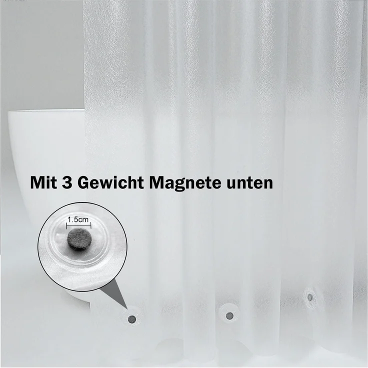 Duschvorhang Lang Transparent Weiß 180x220 mit 5 Gewicht Magneten Wasserdicht – Bild 4