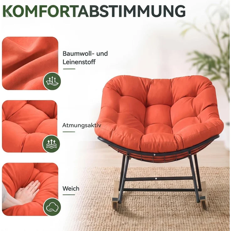Aoxun Schaukelstuhl Outdoor,Schaukelsessel für Indoor,Relaxsessel Garten,92.5x 104x77.5cm, Wetterfester Gartenstuhl Bequem,bis 150KG, Rot – Bild 5