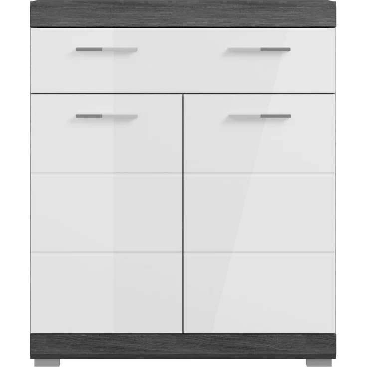 Badezimmer Kommode Shawn in weiß Hochglanz und Rauchsilber grau 74 x 88 cm – Bild 2