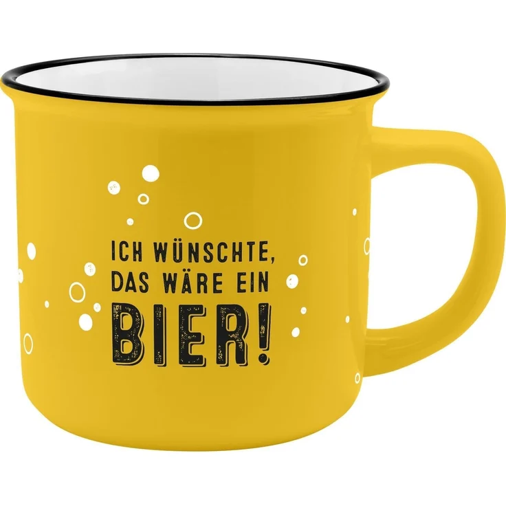 GRUSS & CO Becher mit Motiv "Bier" | New Bone China Porzellan, Emaille-Optik, 35 cl | Lustiges Geschenk, Frühstück | 73912