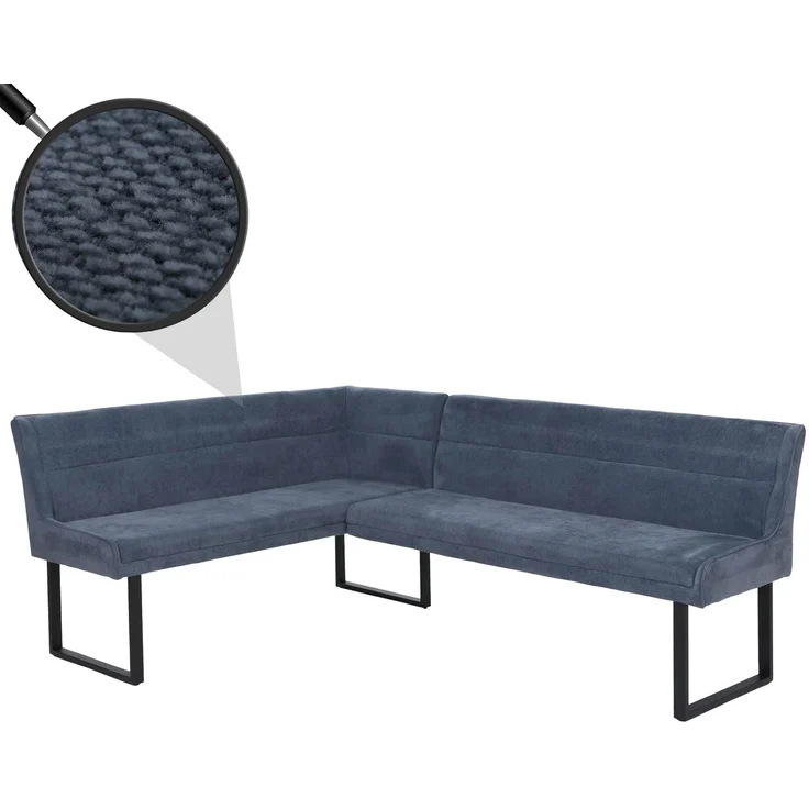 Eckbank HWC-O81, Esszimmerbank Bank, (310g/m²) Chenille Stoff/Textil Metall 159x210 cm ~ blau – Bild 1